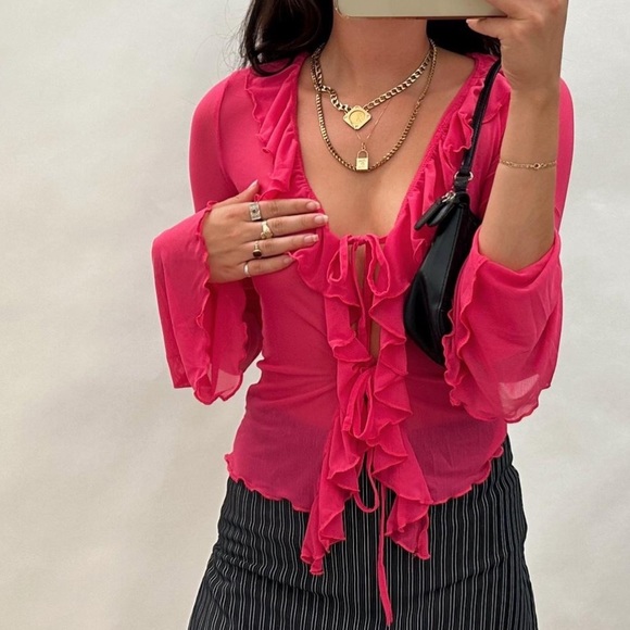 Pink Sheer Tie Mesh Fairy Top - Picture 1 of 4